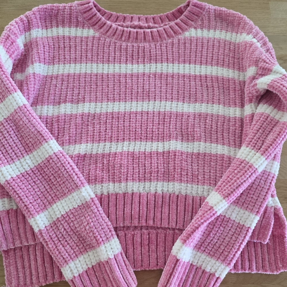 Pink Republic Pink and White Striped Knit Sweater Sz 7/8 NWOT
